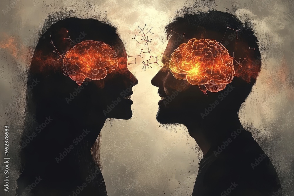 Poster cognitive skill silhouetted couple with glowing brain illustrations symbolizing the powerful bond an