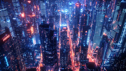 Technological Futuristic Cityscape at Night