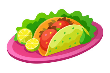 Vibrant Mexican Taco Platter Vector with Salsa, Guacamole, and Lime Wedges