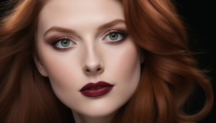 Striking Portrait of a Woman with Red Hair and Bold Makeup
