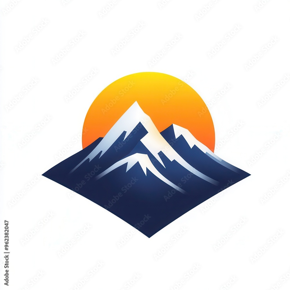 Poster This design showcases serene snow-capped mountains highlighted by a radiant sun rising behind them, symbolizing tranquility and nature. Generative AI