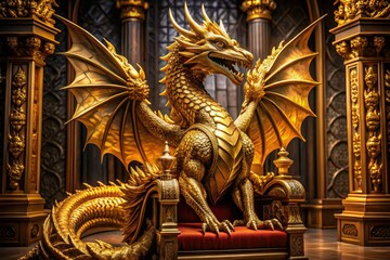 Obraz premium majestic dragon icon regal throne powerful elegant golden Renaissance