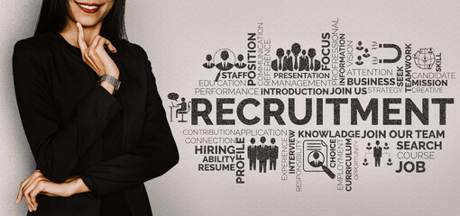 Human Resources Recruitment and People Networking Concept. Modern graphic interface showing...