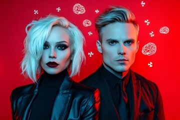 Obraz premium Brain strength flexibility Fashionable couple with brain themed designs representing the intersection of style and intellect in modern identity