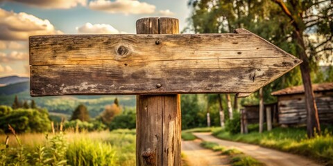 rustic wooden pole holding distressed signage with vintage typography and faded colors conveying nostalgic rural charm and earthy branding