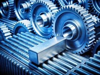 iron ingot, industrial machinery, massive gears, cogs, intricate details, cool blue tones, high-contrast, technical precision concept