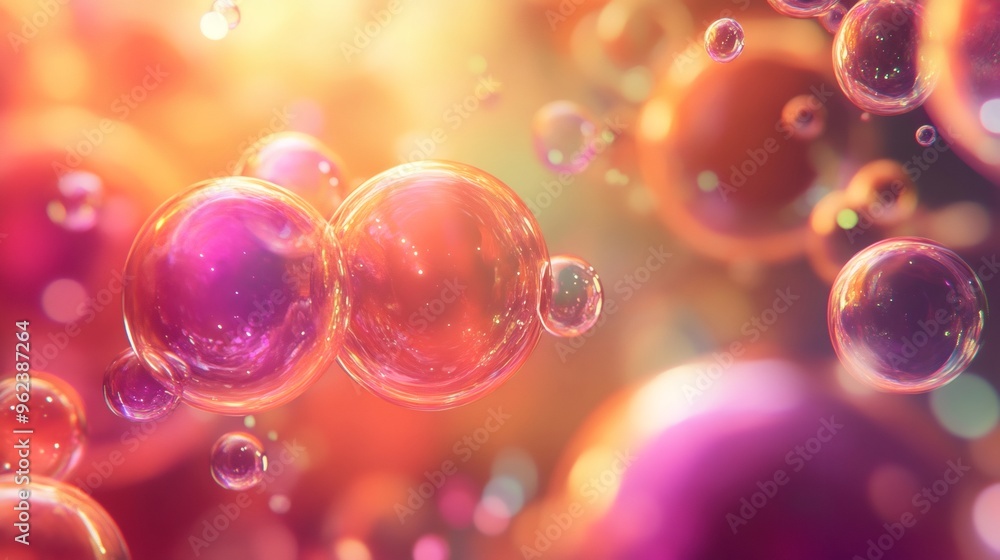 Poster abstract background with floating bubbles and bokeh lights.