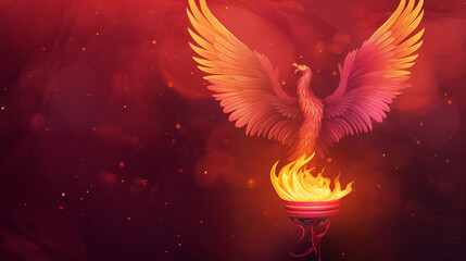 Obraz premium Phoenix Above Eternal Flame With Majestic Wings Raised High In The Sky