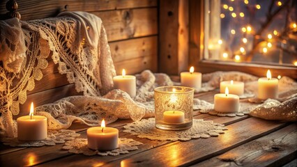 Obraz premium romantic nostalgic vintage lace intricate details warm candlelight