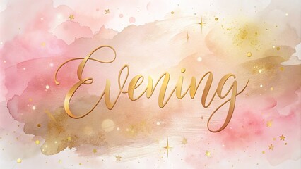 shiny metallic gold font overlay on abstract watercolor background with soft pink hues and delicate script typography with modern minimalist composition evening ambiance