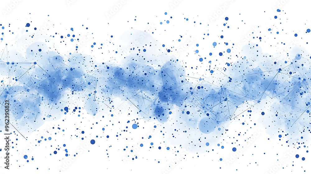 Wall mural abstract blue particle cloud with connected dots on white background