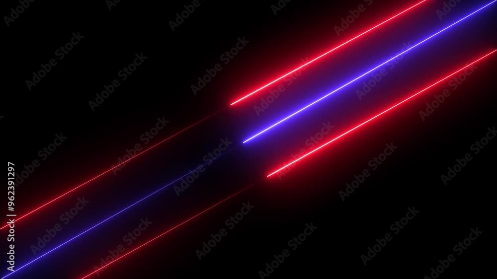 Poster abstraction neon lines moving down screen saver background. abstract red and blue color neon lights 