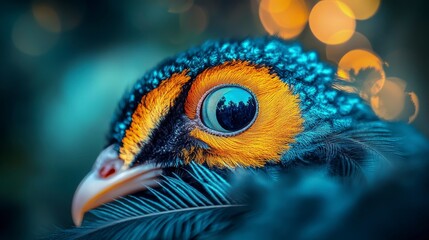 Peacock feather, vivid colors, individual strands, soft natural light