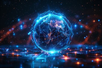 Obraz premium a globe made of interconnected blue lines and digital locks, representing global cybersecurity