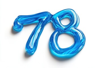 Naklejka premium Electric blue paint forming 78 isolated on white with soft shadowing and low contrast.