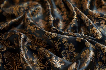 Luxury black gold baroque fabric texture background textile design mockup material textured embroidery rich metallic silk