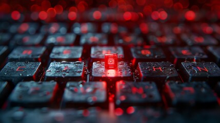 Obraz premium computer keyboard with a single key glowing red, symbolizing a security breach