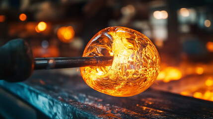 closeup of glassblowing