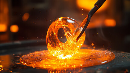closeup of glassblowing