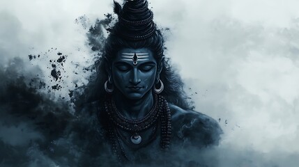 Lord Shiva in Watercolor Abstract