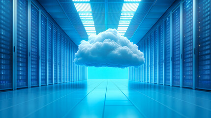 abstract clouds in a server room, visualization of cloud computing