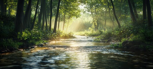 Obraz premium A quiet river flowing through a forest