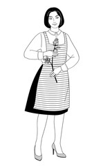 florist  female character women in apron with  rose flower