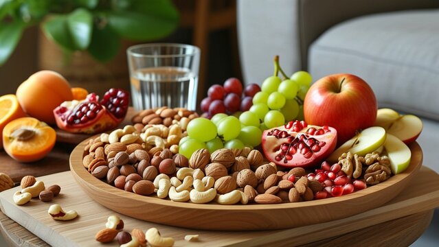 Snack f&uuml;r zwischendurch: N&uuml;sse und frisches Obst als gesunde Energiequelle