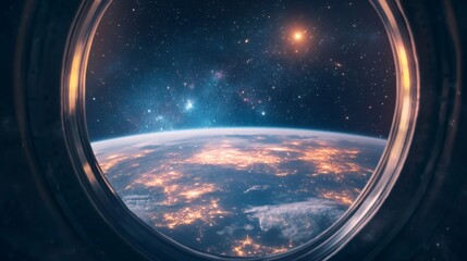 View of Earth from Space Through a Window.