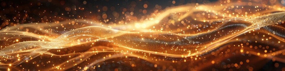 Obraz premium Shimmering Cosmic Waves of Luminous Glowing Lights in Vibrant Digital Abstract Art Background Mesmerizing glittering energy waves swirling ethereal streaks