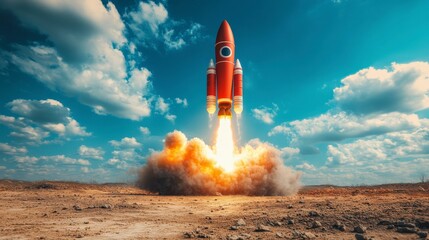 Naklejka premium Dynamic Rocket Launch Against a Cloudy Sky