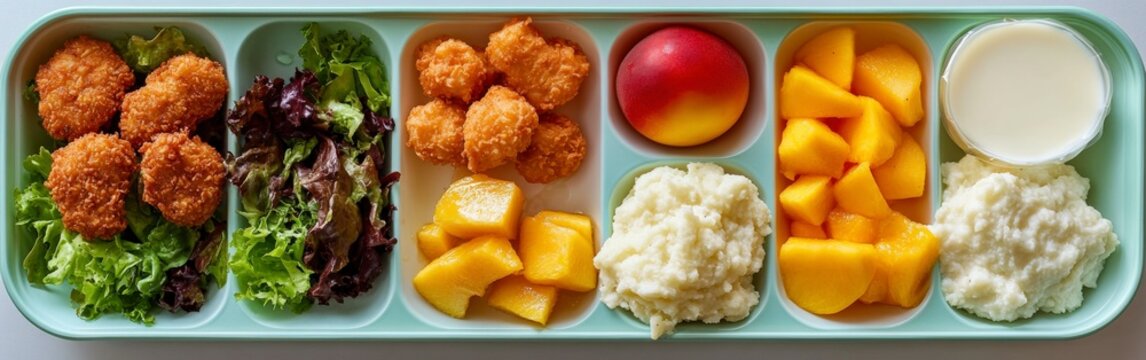 Colorful School Lunch Tray with Nutritious Food