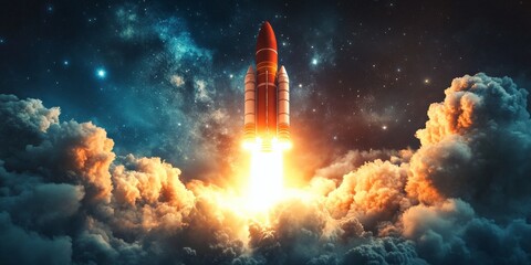 Dynamic Rocket Launch Against a Cloudy Sky