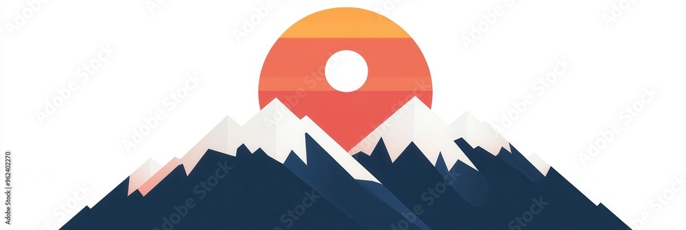 Poster this design showcases a minimalist representation of snow-capped mountains illuminated by a vibrant 