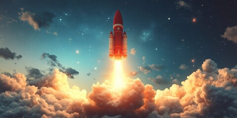 Dynamic Rocket Launch Against a Cloudy Sky