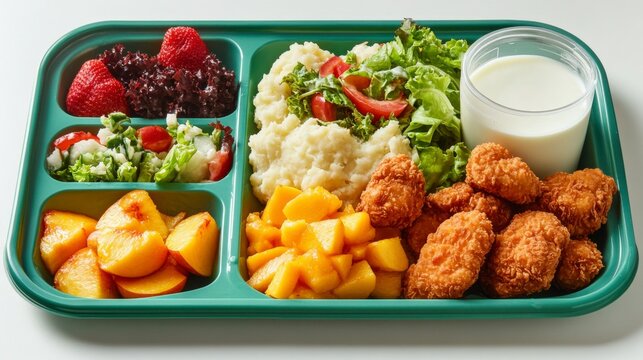 Colorful School Lunch Tray with Nutritious Food