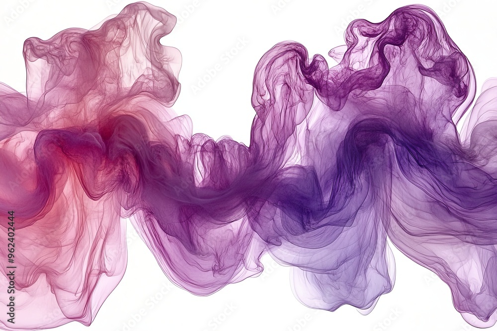 Poster delicate purple and pink abstract fabric swirls create a dynamic visual flow against a bright white 