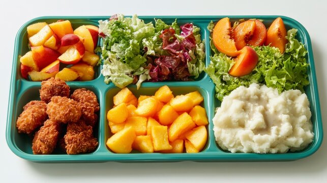 Colorful School Lunch Tray with Nutritious Food