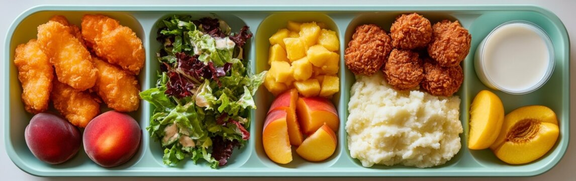 Colorful School Lunch Tray with Nutritious Food