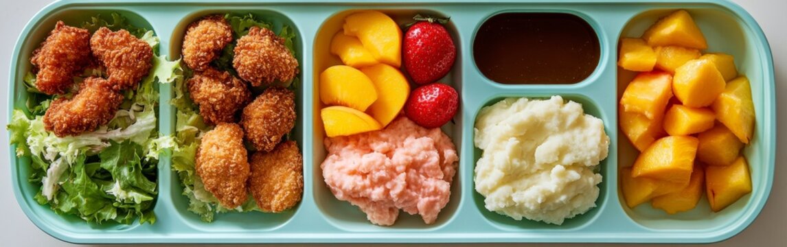 Colorful School Lunch Tray with Nutritious Food
