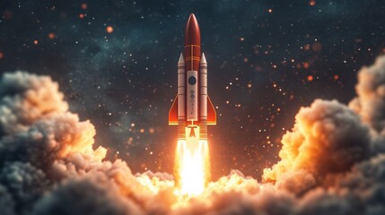 Dynamic Rocket Launch Against a Cloudy Sky