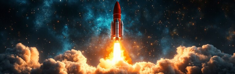 Dynamic Rocket Launch Against a Cloudy Sky
