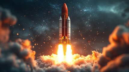 Dynamic Rocket Launch Against a Cloudy Sky