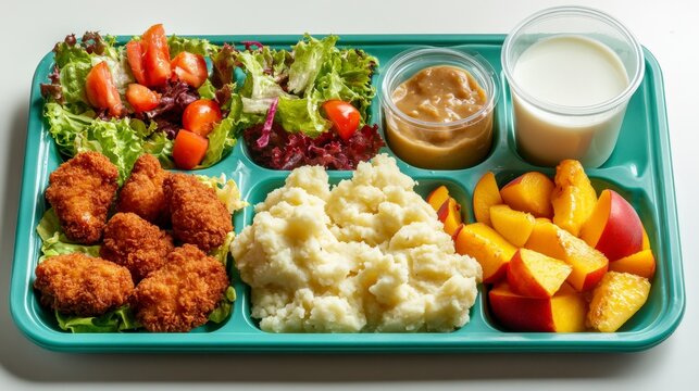 Colorful School Lunch Tray with Nutritious Food