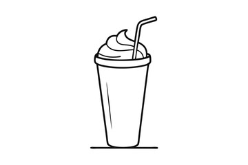 Refreshing Iced Coffee Line Drawing Tall Glass with Straw and Whipped Cream Illustration