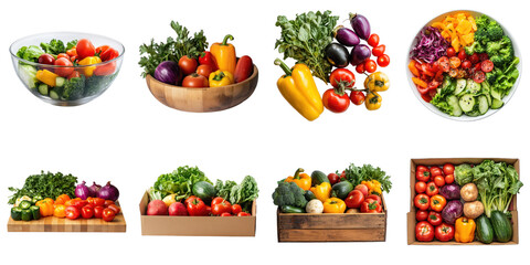 Set of Vegetable png mockup in 3d without background in the package for decoration.