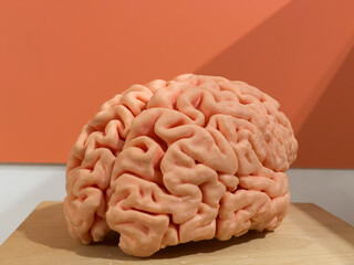 orange brain model in an educational setting. Ideal for science and education-related concepts.