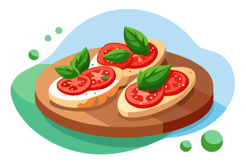 Delicious Italian Bruschetta Platter Vector Design- Fresh Tomatoes, Basil, and Olive Oil