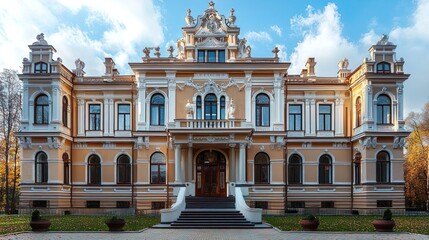 Obraz premium Beautiful historical town hall architecture with elegant civic design elements