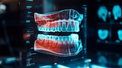 Holographic showcasing the latest advancements in dental procedures offering a detailed and interactive view of the intricate anatomical structures involved